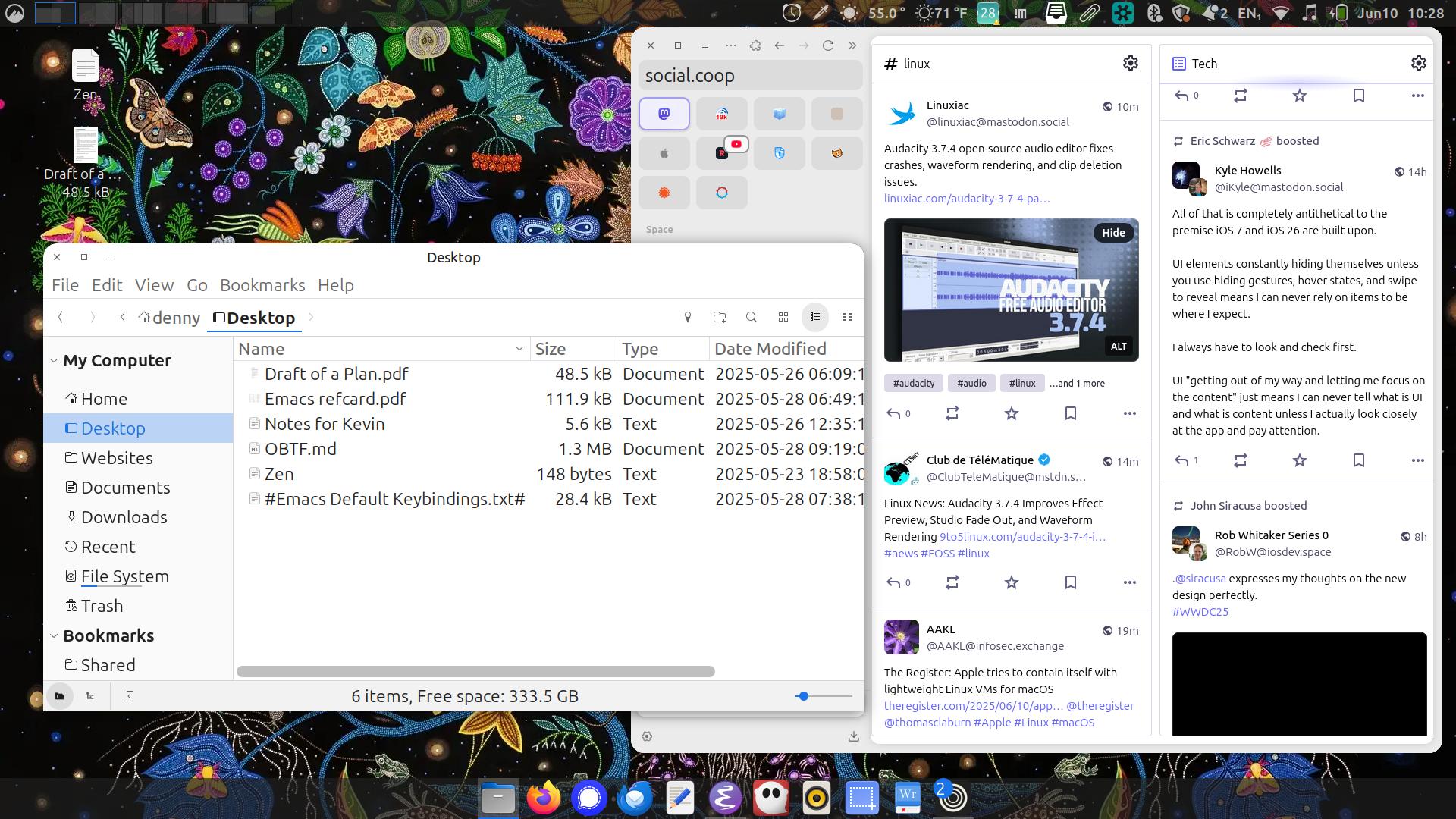 A screenshot of my desktop showing the Files browser and Zen browser.